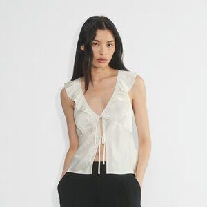 Aritzia Wilfred Tonka Satin Blouse in Ivory/Light Birch (NWT)